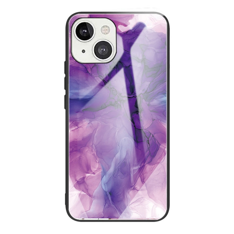 For iPhone 13 Abstract Marble Pattern Glass Protective Case