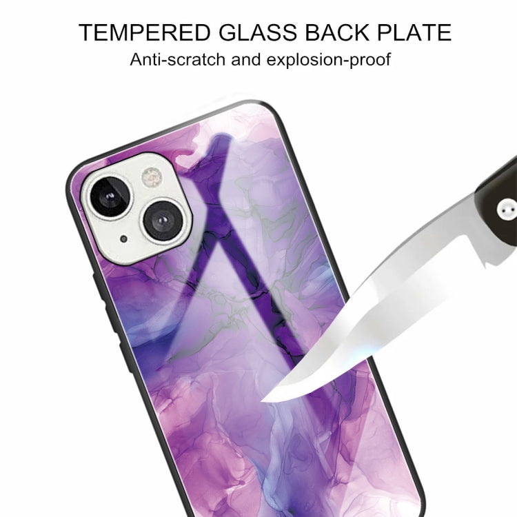 For iPhone 13 Abstract Marble Pattern Glass Protective Case