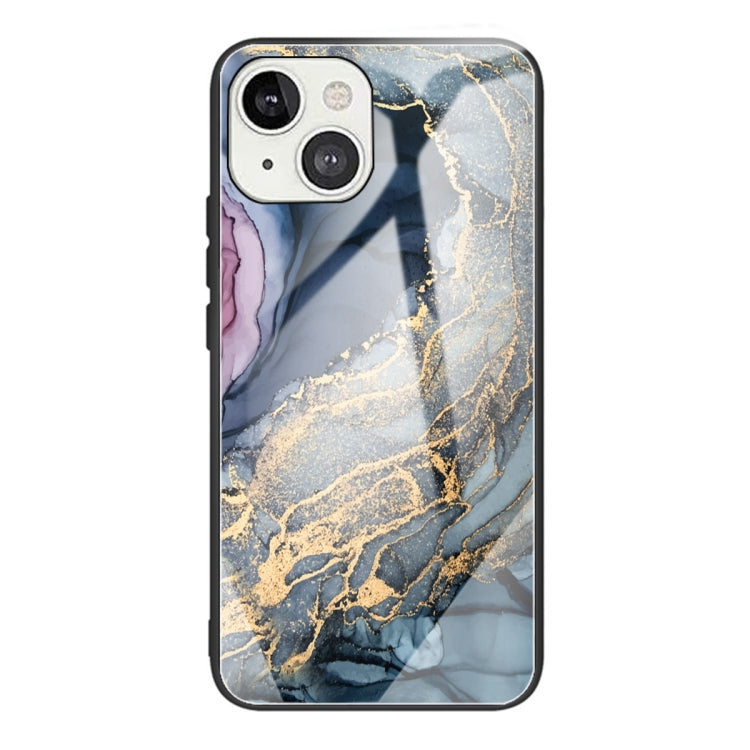 For iPhone 13 Abstract Marble Pattern Glass Protective Case