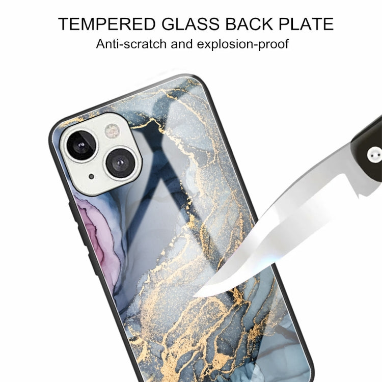 For iPhone 13 Abstract Marble Pattern Glass Protective Case