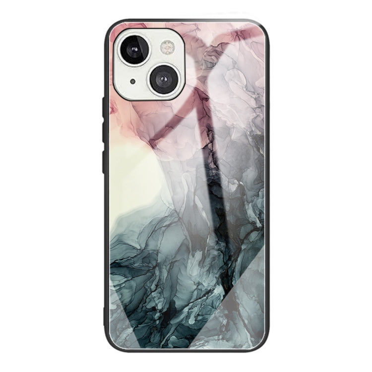 For iPhone 13 Abstract Marble Pattern Glass Protective Case