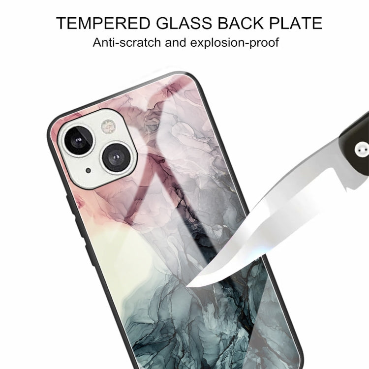 For iPhone 13 Abstract Marble Pattern Glass Protective Case
