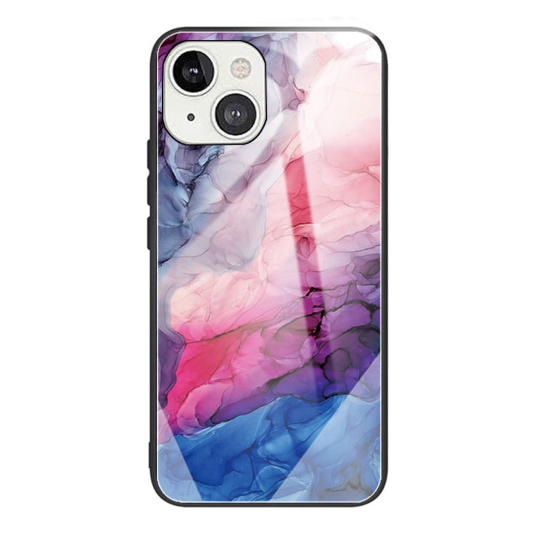 For iPhone 13 Abstract Marble Pattern Glass Protective Case