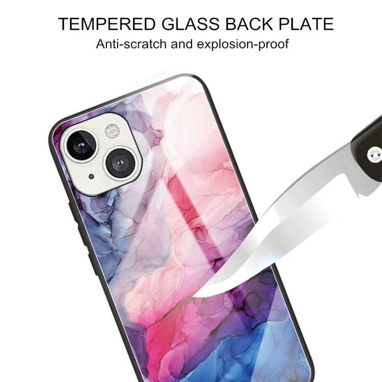 For iPhone 13 Abstract Marble Pattern Glass Protective Case
