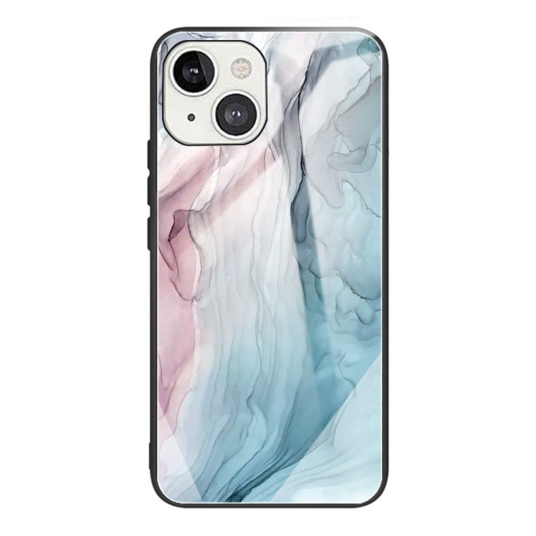 For iPhone 13 Abstract Marble Pattern Glass Protective Case