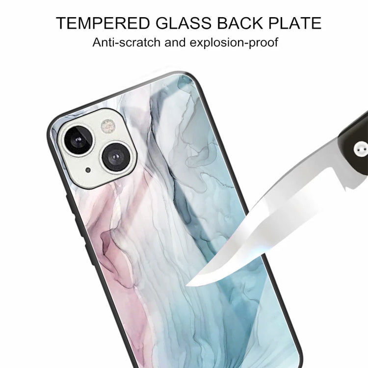 For iPhone 13 Abstract Marble Pattern Glass Protective Case