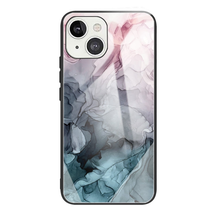 For iPhone 13 Abstract Marble Pattern Glass Protective Case