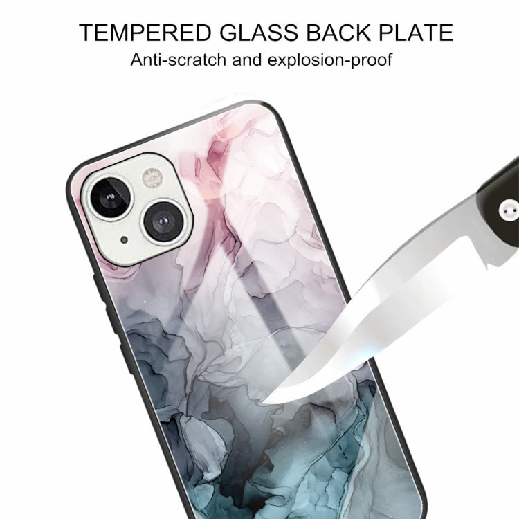 For iPhone 13 Abstract Marble Pattern Glass Protective Case