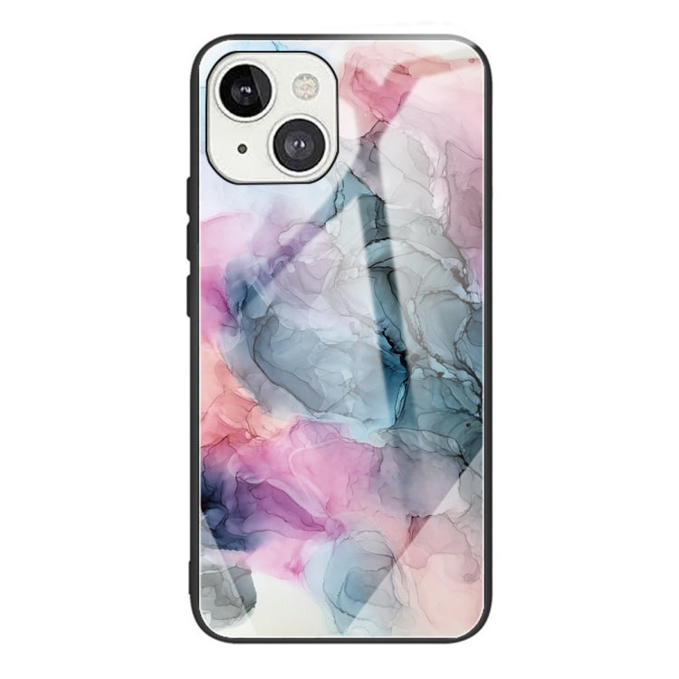 For iPhone 13 Abstract Marble Pattern Glass Protective Case