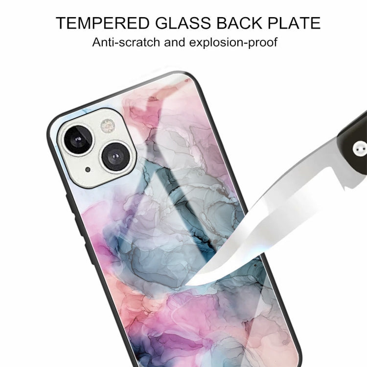For iPhone 13 Abstract Marble Pattern Glass Protective Case