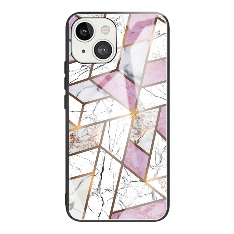 For iPhone 13 Abstract Marble Pattern Glass Protective Case