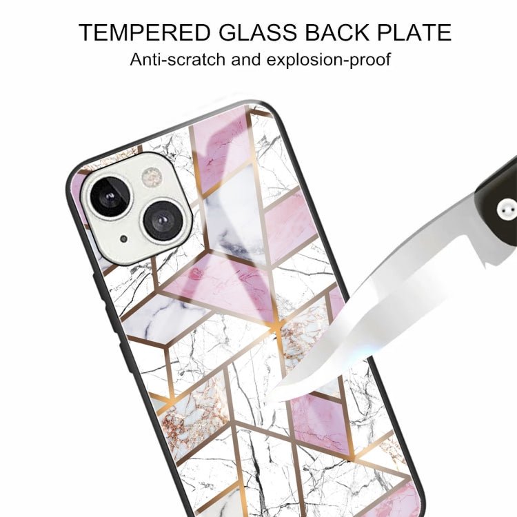 For iPhone 13 Abstract Marble Pattern Glass Protective Case