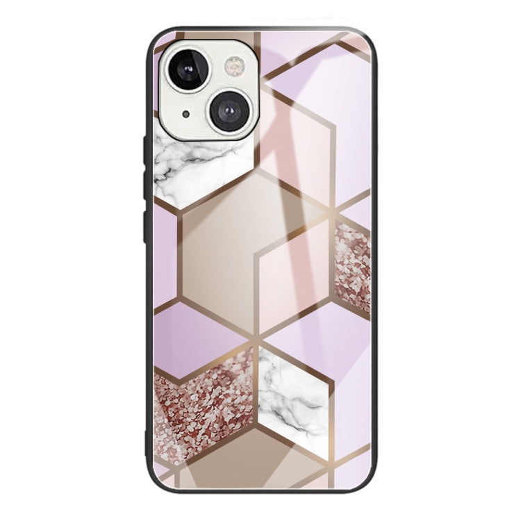 For iPhone 13 Abstract Marble Pattern Glass Protective Case