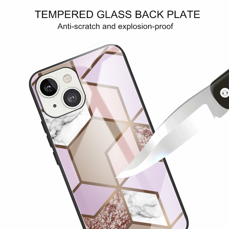 For iPhone 13 Abstract Marble Pattern Glass Protective Case