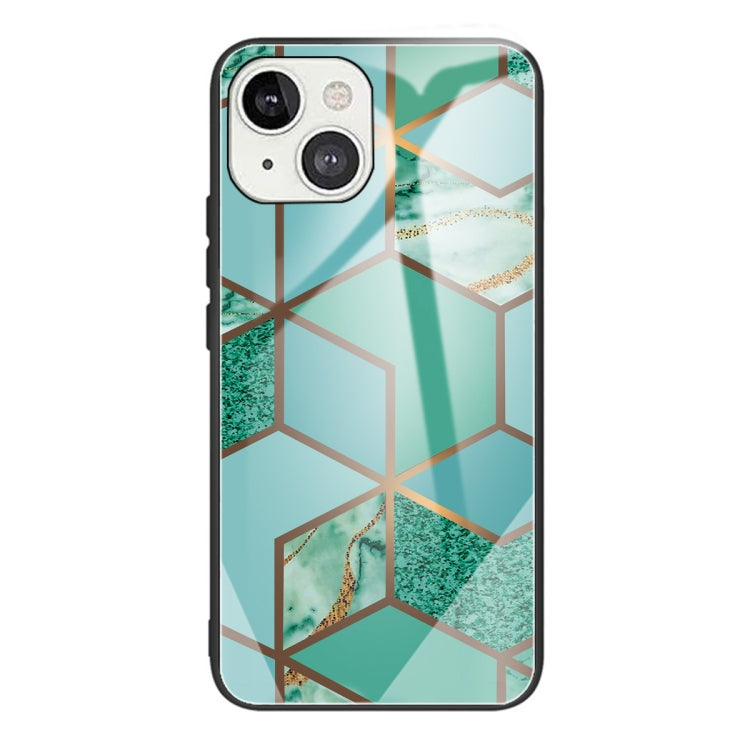 For iPhone 13 Abstract Marble Pattern Glass Protective Case