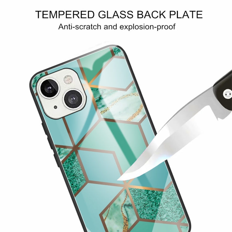 For iPhone 13 Abstract Marble Pattern Glass Protective Case
