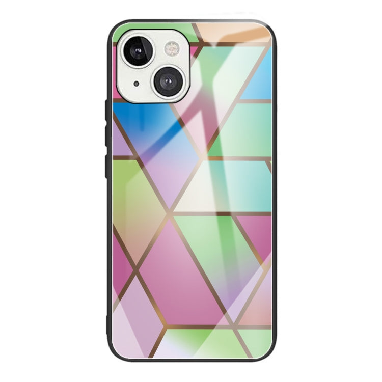 For iPhone 13 Abstract Marble Pattern Glass Protective Case