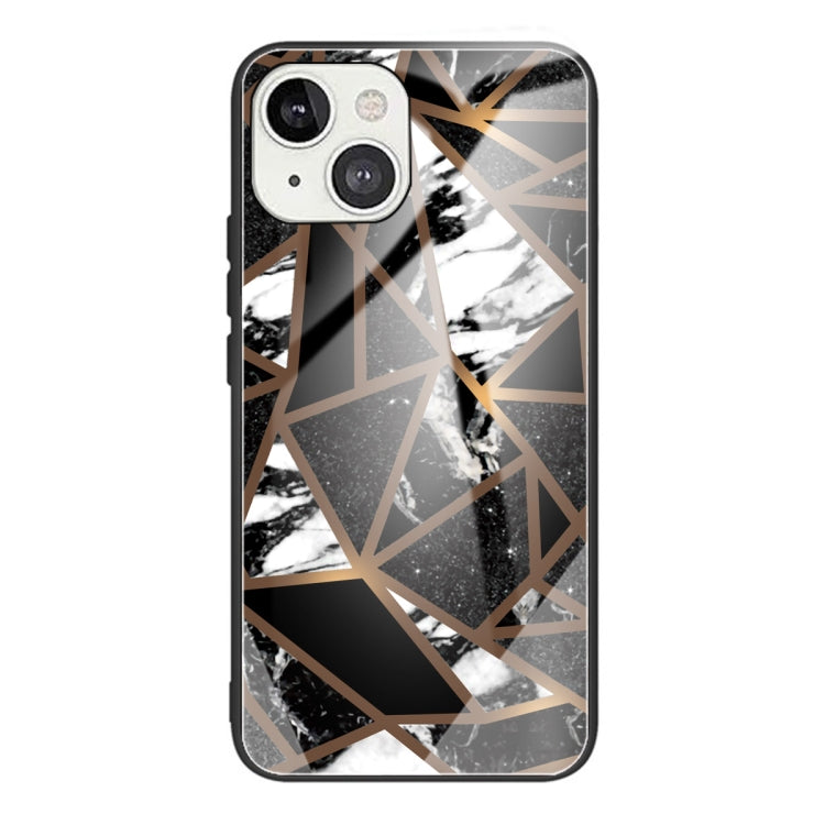 For iPhone 13 Abstract Marble Pattern Glass Protective Case