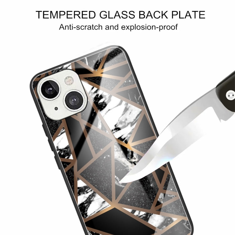For iPhone 13 Abstract Marble Pattern Glass Protective Case