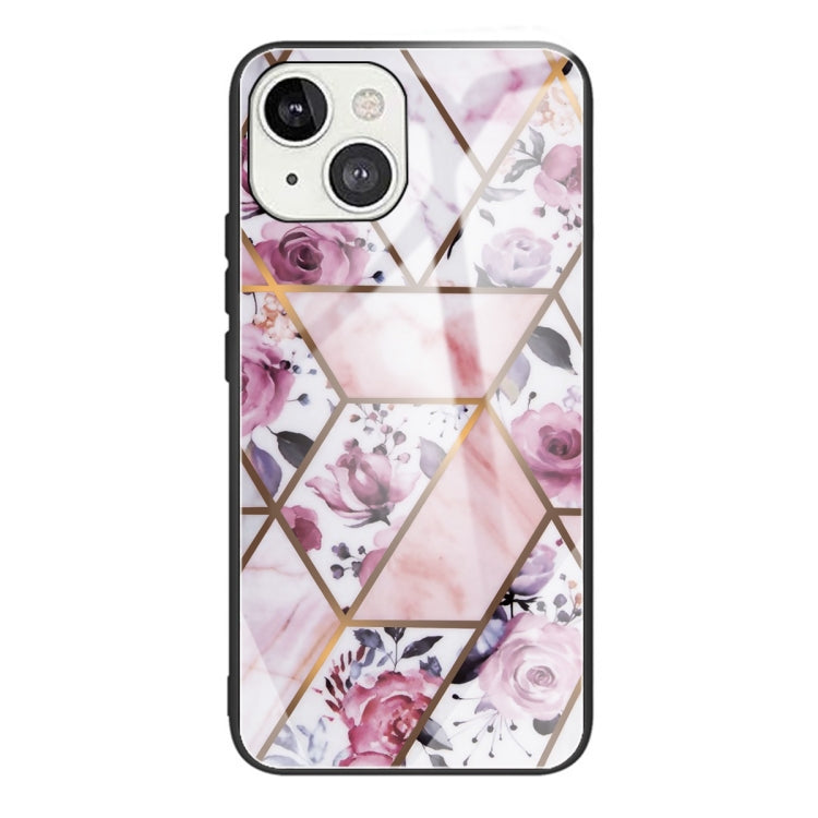 For iPhone 13 Abstract Marble Pattern Glass Protective Case
