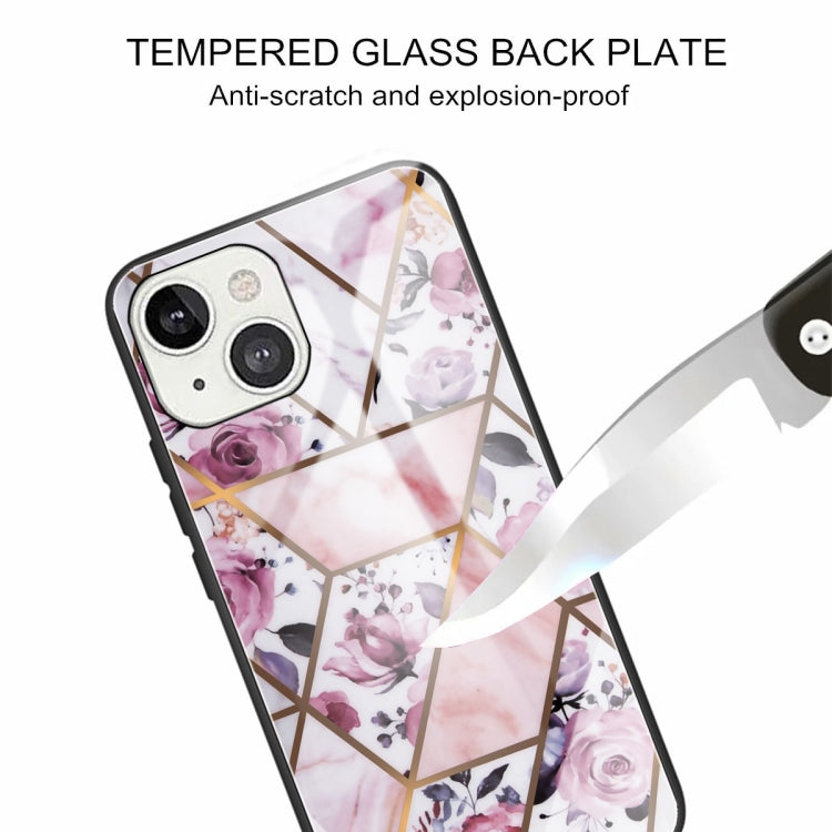 For iPhone 13 Abstract Marble Pattern Glass Protective Case