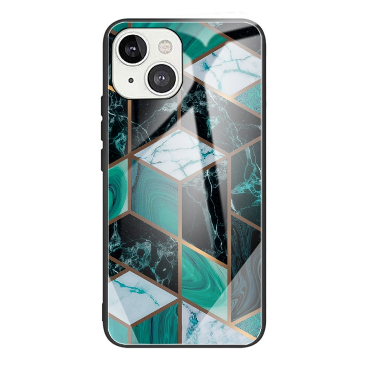 For iPhone 13 Abstract Marble Pattern Glass Protective Case