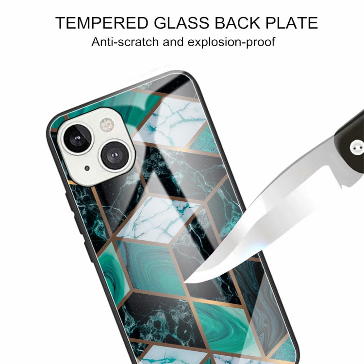 For iPhone 13 Abstract Marble Pattern Glass Protective Case