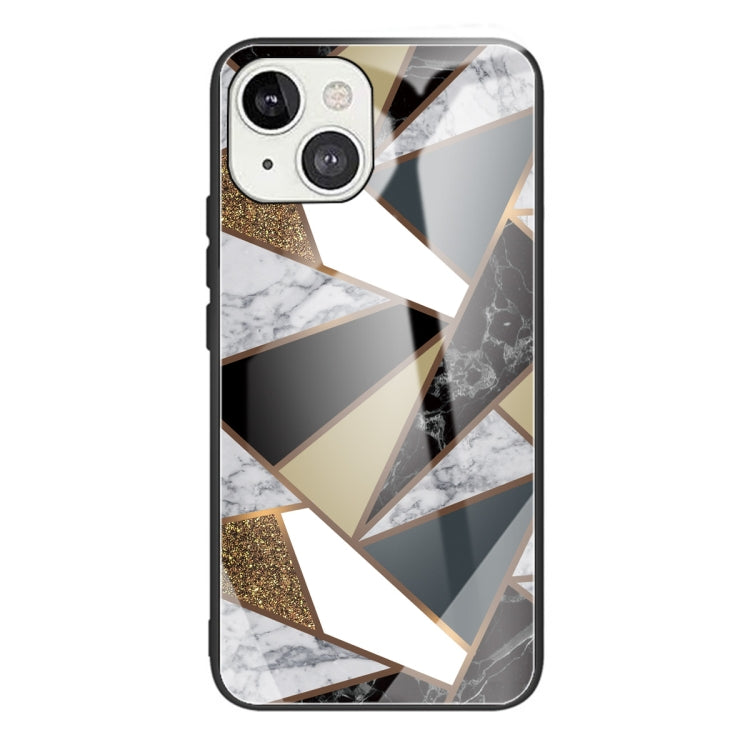 For iPhone 13 Abstract Marble Pattern Glass Protective Case