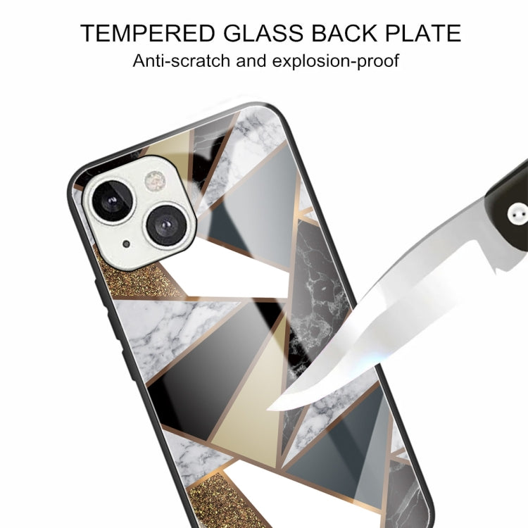 For iPhone 13 Abstract Marble Pattern Glass Protective Case