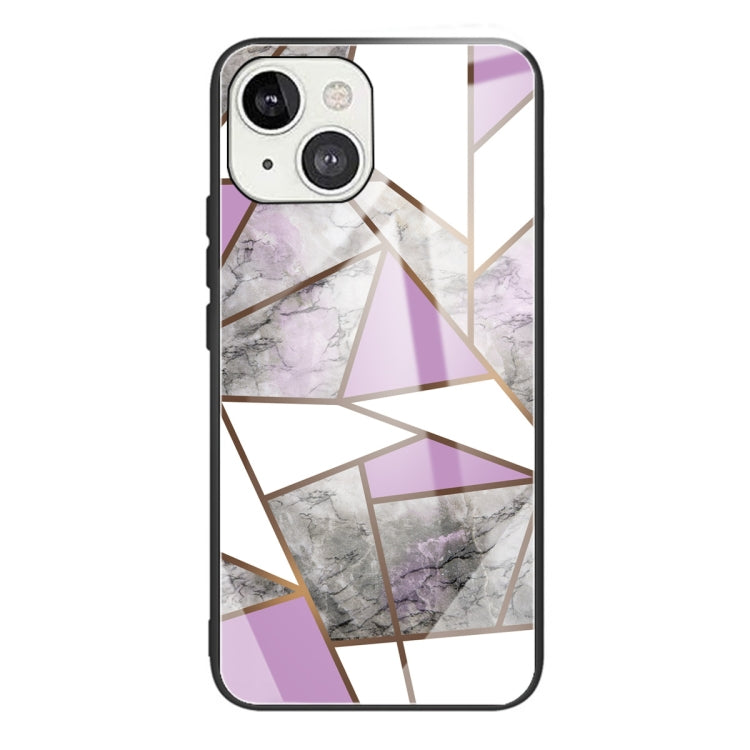 For iPhone 13 Abstract Marble Pattern Glass Protective Case
