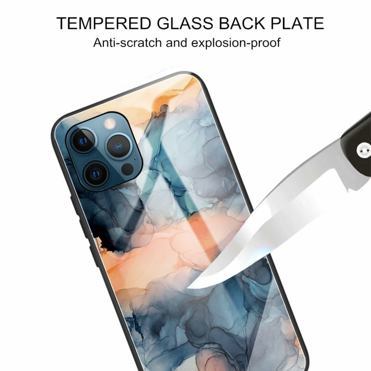 For iPhone 13 Pro Abstract Marble Pattern Glass Protective Case