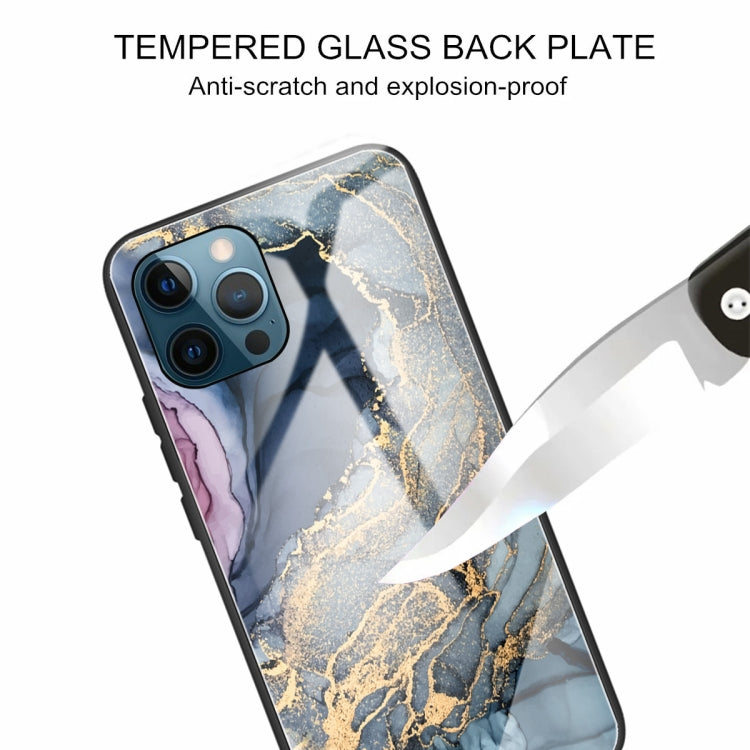 For iPhone 13 Pro Abstract Marble Pattern Glass Protective Case