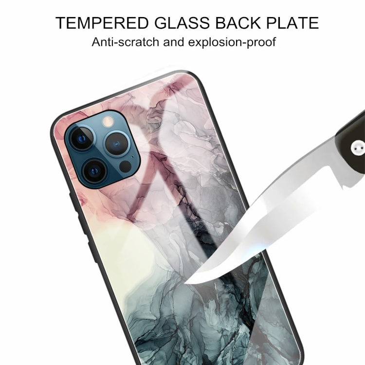 For iPhone 13 Pro Abstract Marble Pattern Glass Protective Case