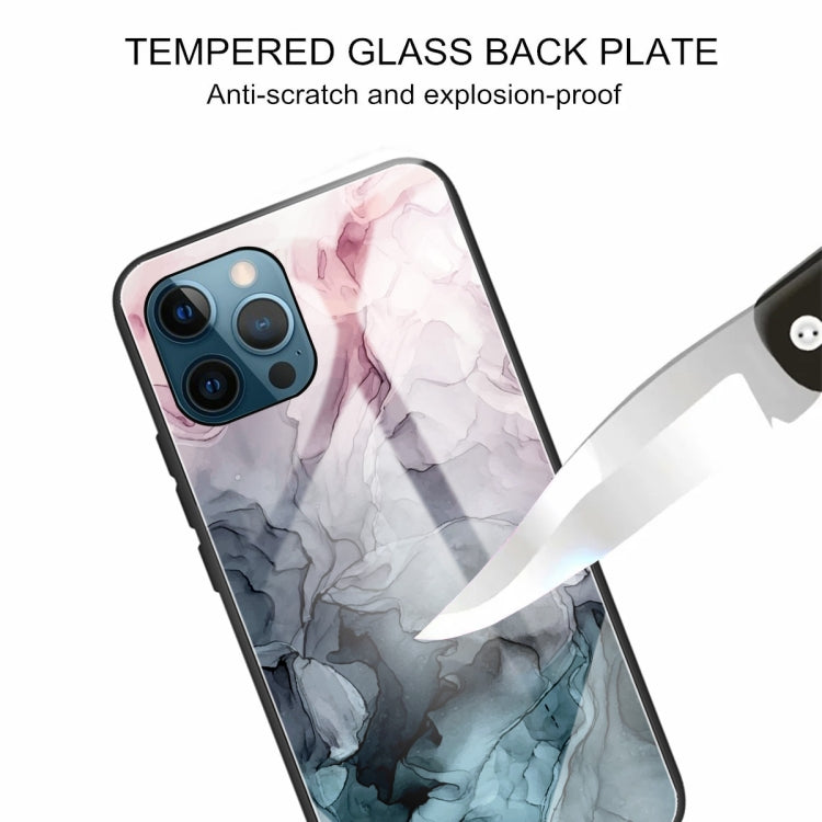 For iPhone 13 Pro Abstract Marble Pattern Glass Protective Case
