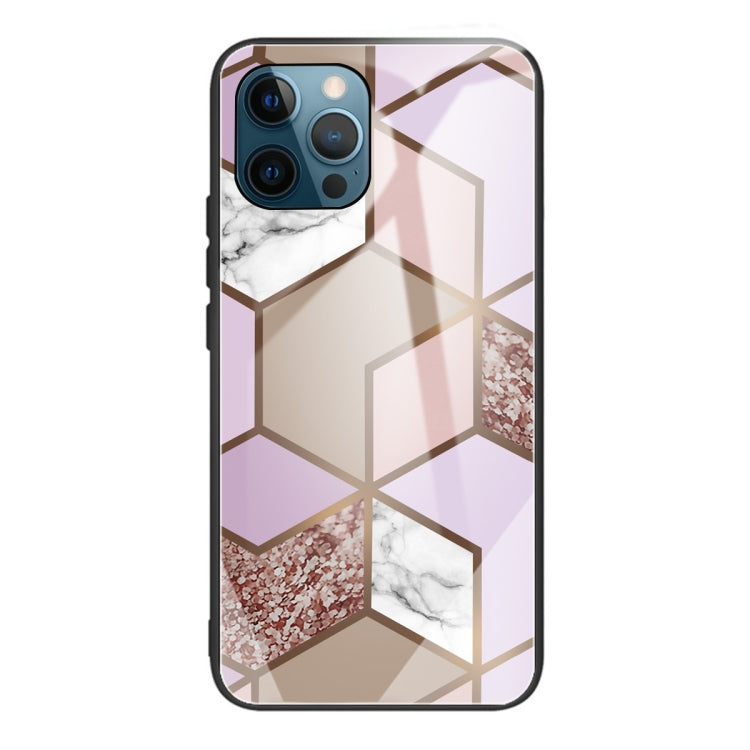 For iPhone 13 Pro Abstract Marble Pattern Glass Protective Case