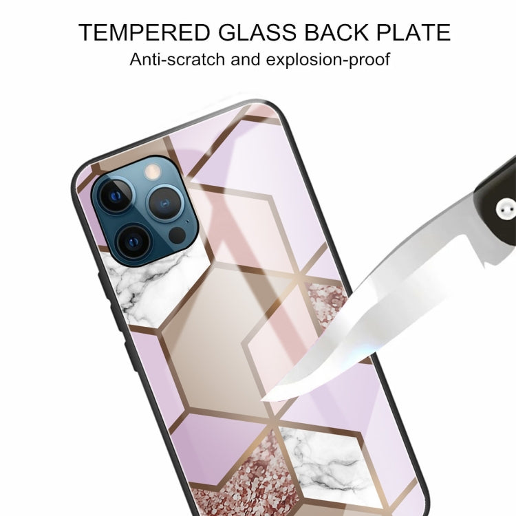 For iPhone 13 Pro Abstract Marble Pattern Glass Protective Case
