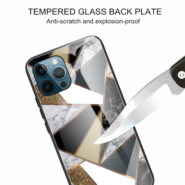 For iPhone 13 Pro Abstract Marble Pattern Glass Protective Case