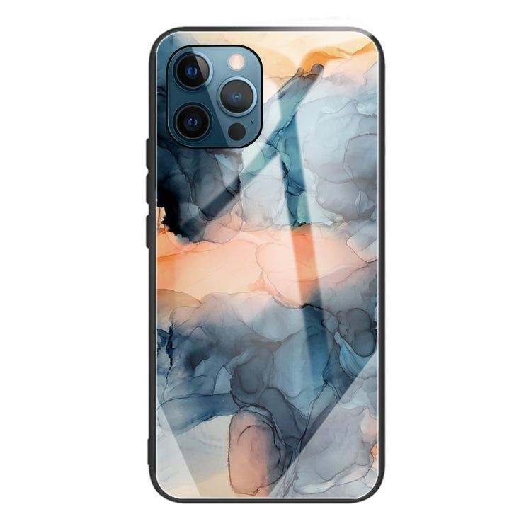 For iPhone 13 Pro Max Abstract Marble Pattern Glass Protective Case