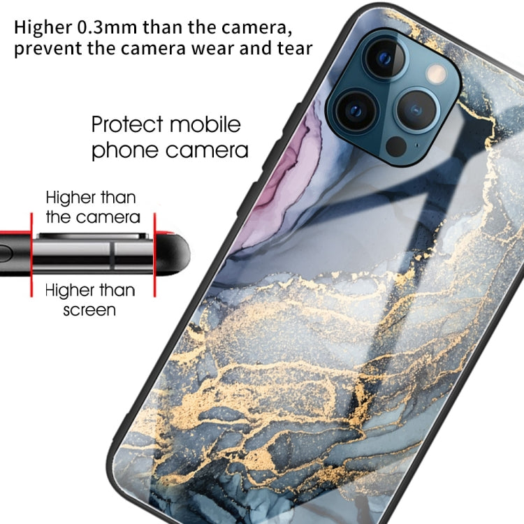For iPhone 13 Pro Max Abstract Marble Pattern Glass Protective Case