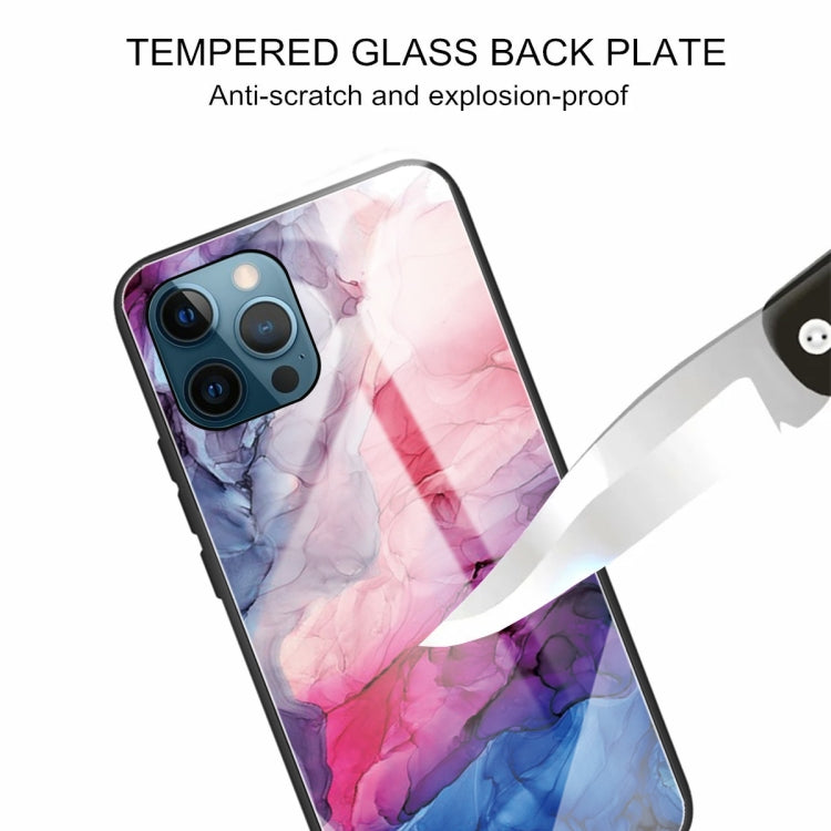 For iPhone 13 Pro Max Abstract Marble Pattern Glass Protective Case