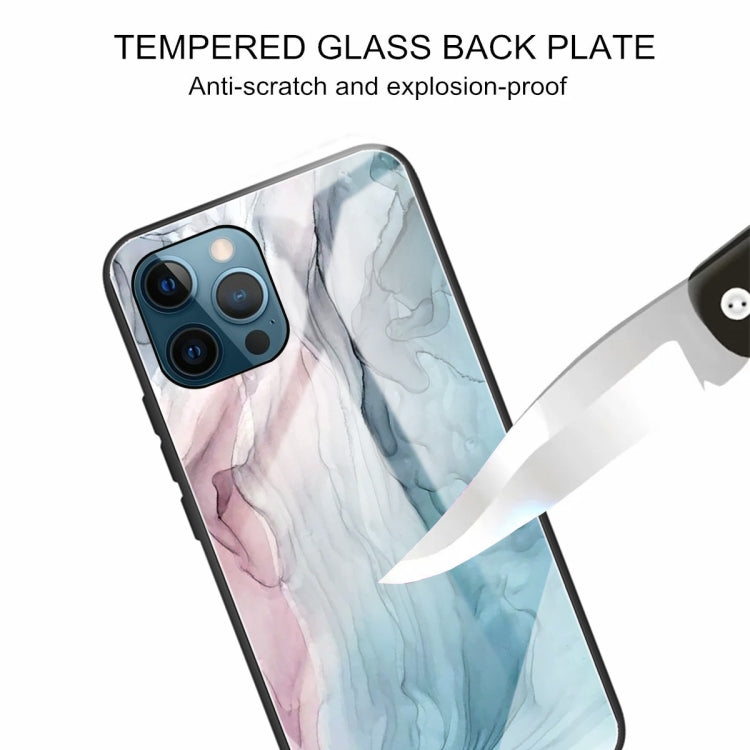 For iPhone 13 Pro Max Abstract Marble Pattern Glass Protective Case
