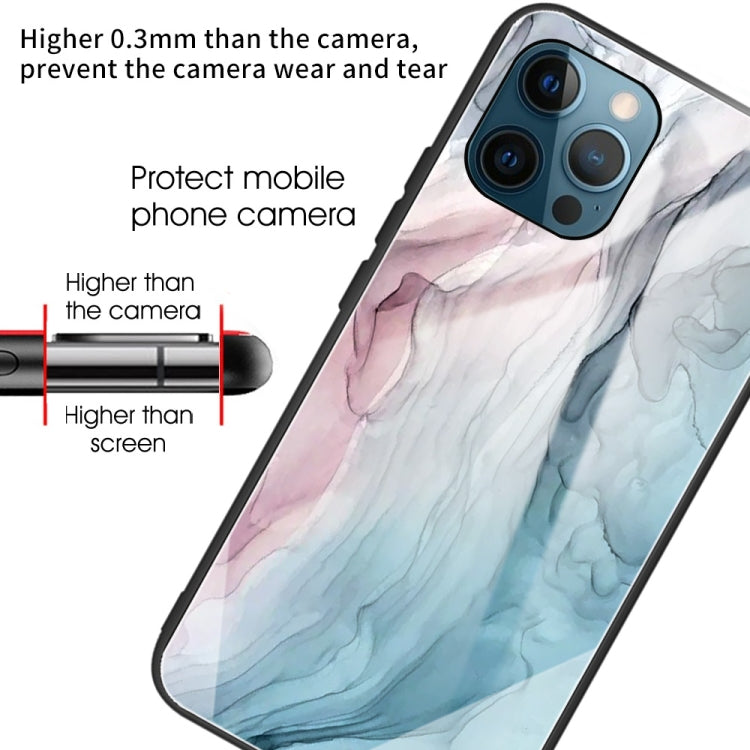 For iPhone 13 Pro Max Abstract Marble Pattern Glass Protective Case