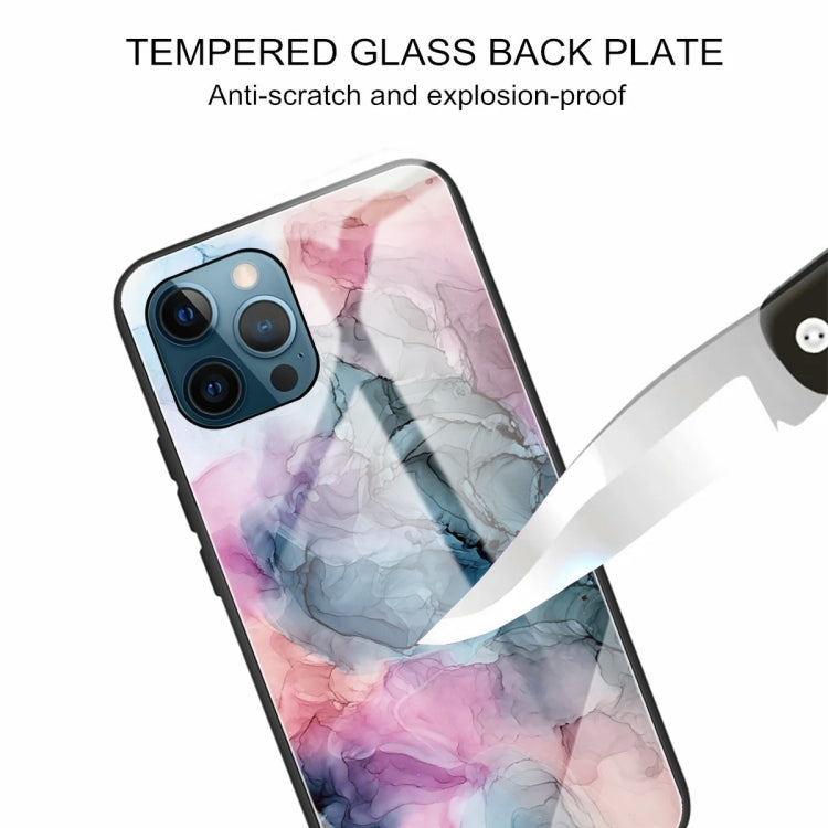 For iPhone 13 Pro Max Abstract Marble Pattern Glass Protective Case