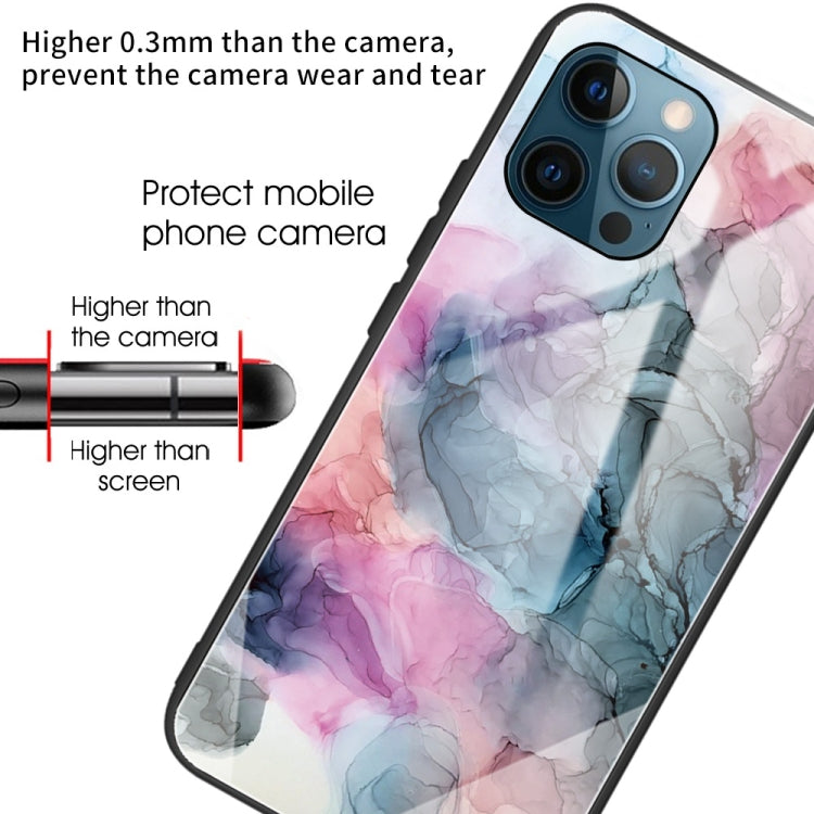 For iPhone 13 Pro Max Abstract Marble Pattern Glass Protective Case