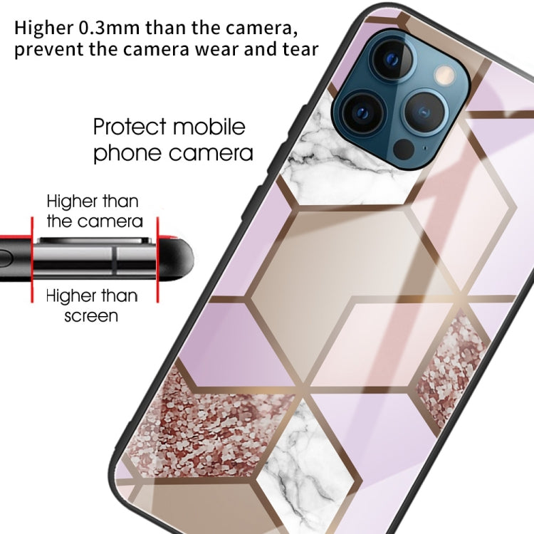 For iPhone 13 Pro Max Abstract Marble Pattern Glass Protective Case