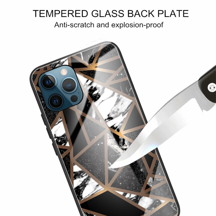 For iPhone 13 Pro Max Abstract Marble Pattern Glass Protective Case