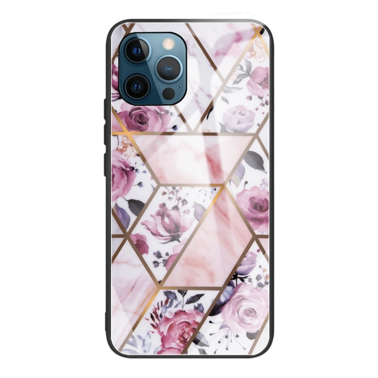 For iPhone 13 Pro Max Abstract Marble Pattern Glass Protective Case