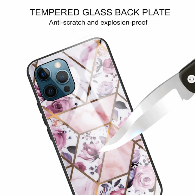 For iPhone 13 Pro Max Abstract Marble Pattern Glass Protective Case