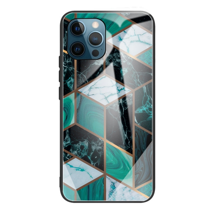 For iPhone 13 Pro Max Abstract Marble Pattern Glass Protective Case