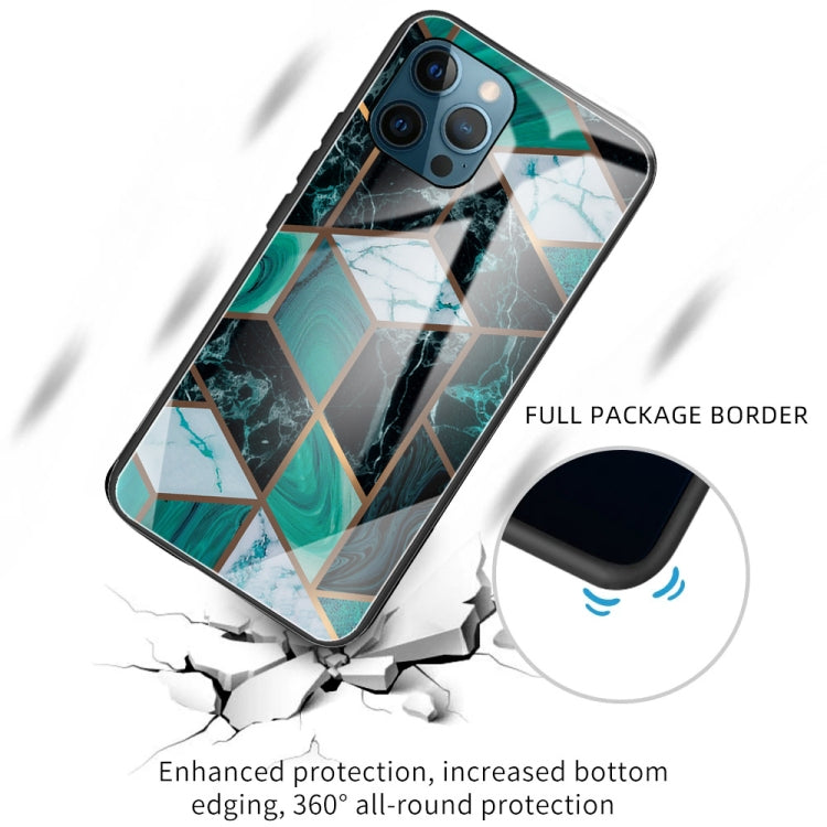 For iPhone 13 Pro Max Abstract Marble Pattern Glass Protective Case